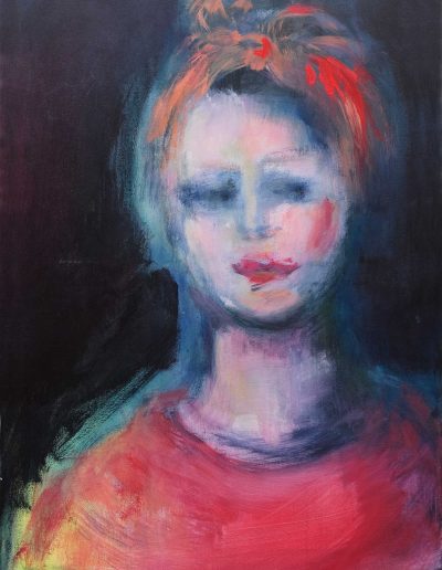 Mädchen mit roter Schleife, Acryl auf Leinwand