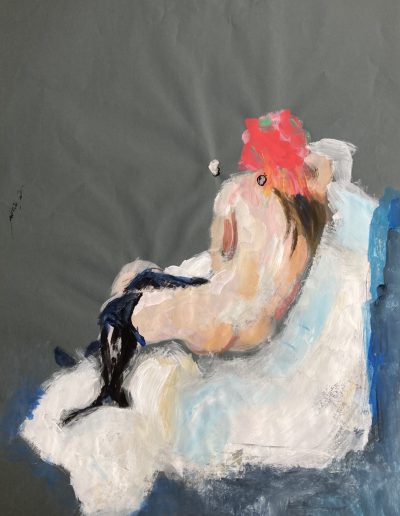 Akt mit rotem Kopftuch, Gouache auf Papier