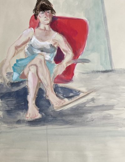 Figur im roten Sessel, Gouache auf Papier