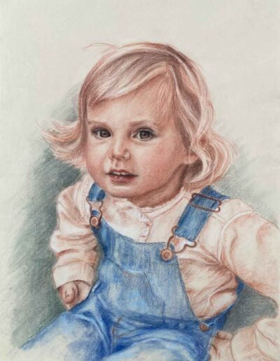 Skizze Maedchen mit Latzhose, Rötel und Pastel auf Papier, 59,4 x 42 cm